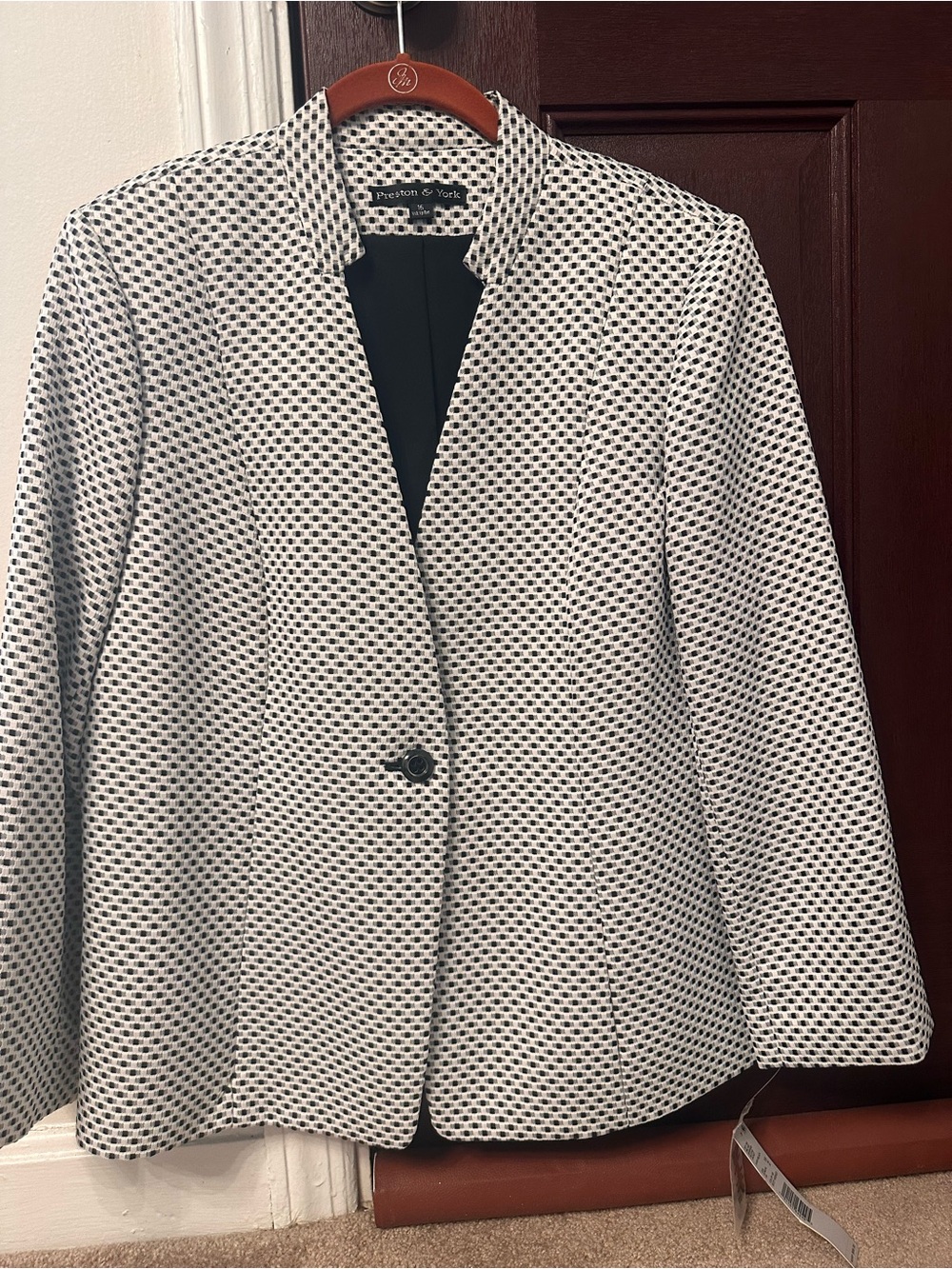 Preston & York Black and White Textured Single-Button Blazer